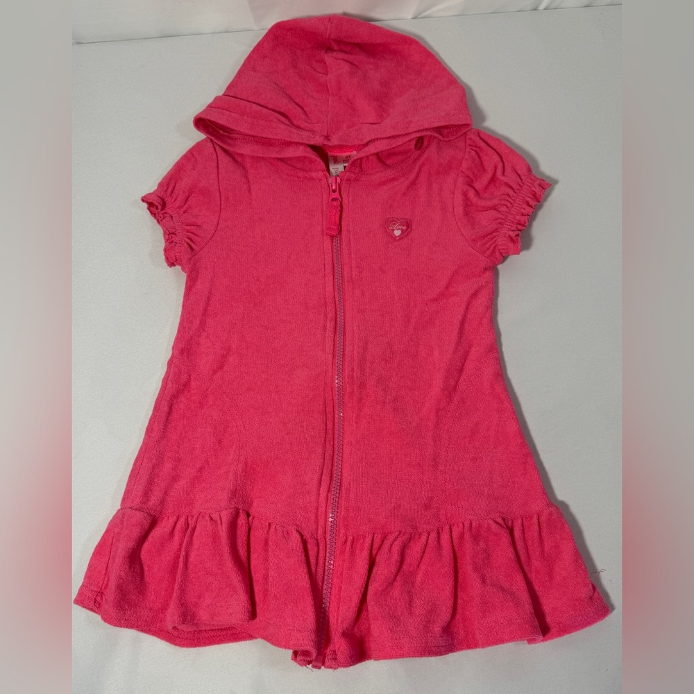 Pink Platinum Girls Swim Cover Up 3T Terry Cloth Hooded Zip Ruffle Short Sleeve